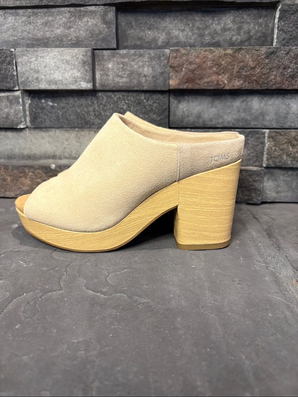 Toms Two-Tone Suede Open-Toe Block Heel Mule